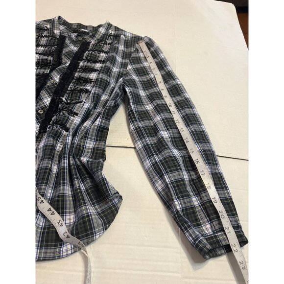 J. Crew Womens embellished beadwork button up, tartan plaid, long sleeve shirt. - Picture 12 of 12